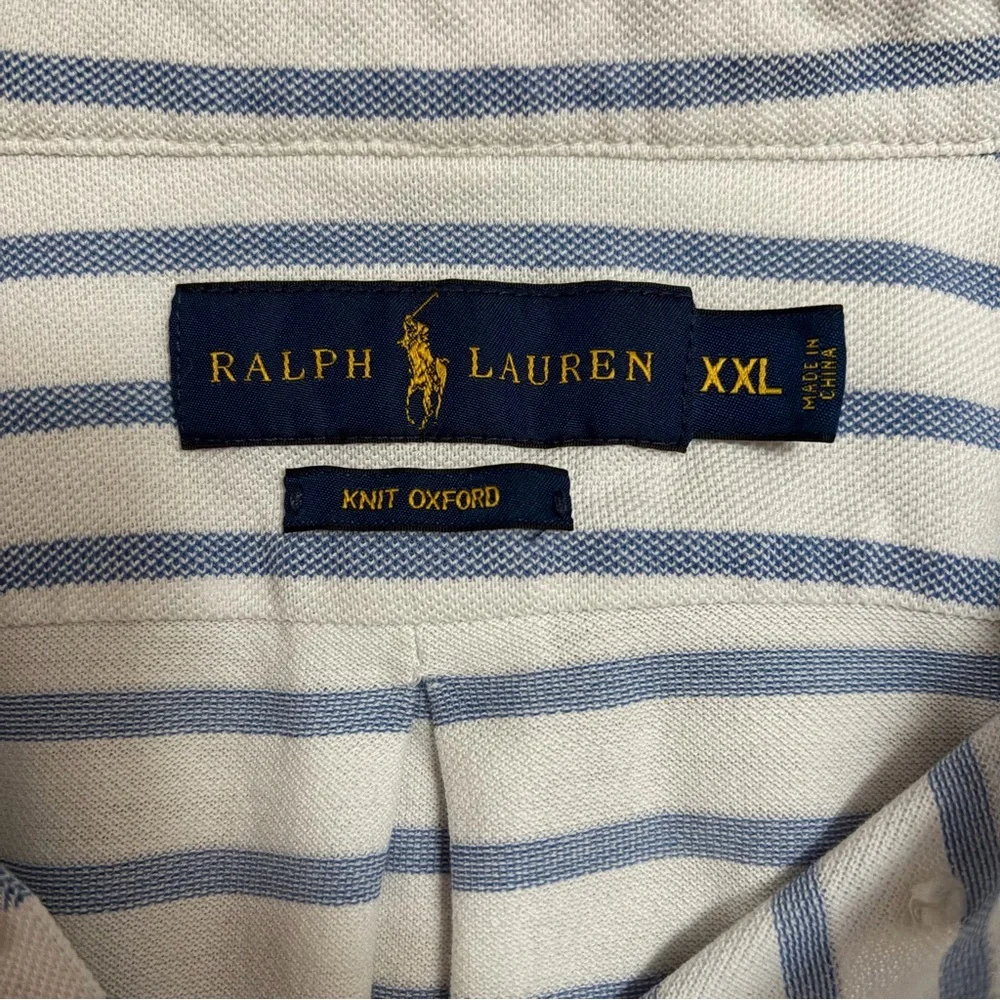 Ralph Lauren White‎ and Blue Striped Cotton Polo Shirt Size XXL